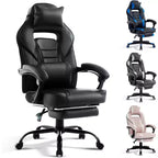 Chaise de gamer pivotante à 360° et réglable en hauteur avec repose-pieds rétractable et support lombaire ergonomique, en cuir PU, avec appui-tête pour le bureau