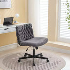 Chaise de bureau à roulettes, Chaise croisée en tissu gris, Chaise de bureau pivotante à roulettes, Chaise d'ordinateur à siège large, Chaise de vanité réglable en hauteur