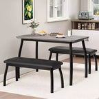 Ensemble table à manger CuisinSmart pour 4, table de cuisine avec 2 bancs rembourrés, ensemble de salle à manger 3 pièces pour petit espace