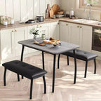 Ensemble table à manger CuisinSmart pour 4, table de cuisine avec 2 bancs rembourrés, ensemble de salle à manger 3 pièces pour petit espace