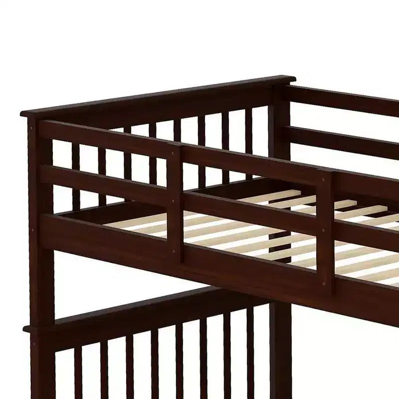 Lit superposé jumeau sur jumeau avec escalier, rangement et barrière de sécurité pour chambre à coucher, dortoir, couleur blanche