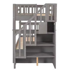 Lit superposé jumeau sur jumeau avec escalier, rangement et barrière de sécurité pour chambre à coucher, dortoir, couleur blanche