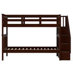 Lit superposé jumeau sur jumeau avec escalier, rangement et barrière de sécurité pour chambre à coucher, dortoir, couleur blanche