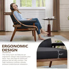 TYBOATLE 50 Canapé deux places en similicuir avec accoudoirs en bois, petit canapé moderne du milieu du siècle pour bureau, salon, chambre à coucher, noir
