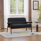 TYBOATLE 50 Canapé deux places en similicuir avec accoudoirs en bois, petit canapé moderne du milieu du siècle pour bureau, salon, chambre à coucher, noir