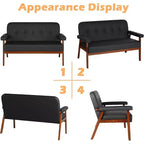 TYBOATLE 50 Canapé deux places en similicuir avec accoudoirs en bois, petit canapé moderne du milieu du siècle pour bureau, salon, chambre à coucher, noir