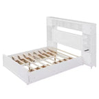Lit en bois Queen Size avec étagère de rangement tout-en-un et prises de courant gris