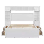 Lit en bois Queen Size avec étagère de rangement tout-en-un et prises de courant gris