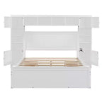 Lit en bois Queen Size avec étagère de rangement tout-en-un et prises de courant gris