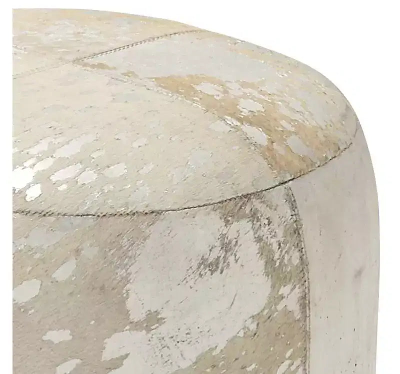 Pouffe rond Wilson 17 en cuir argenté et blanc