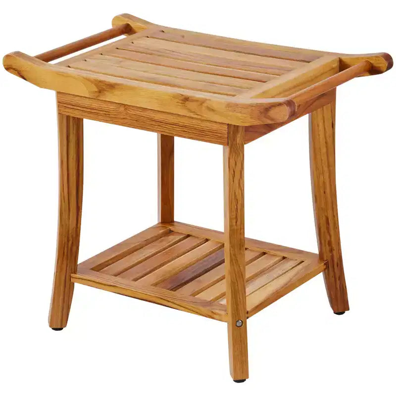 VEVOR Teak Shower Bench, 22 x 14.4 x 18.5 in, Waterproof Wood Shower Stool with Storage Shelf, 300 lbs Maximum Load Capacity, Natural Teak