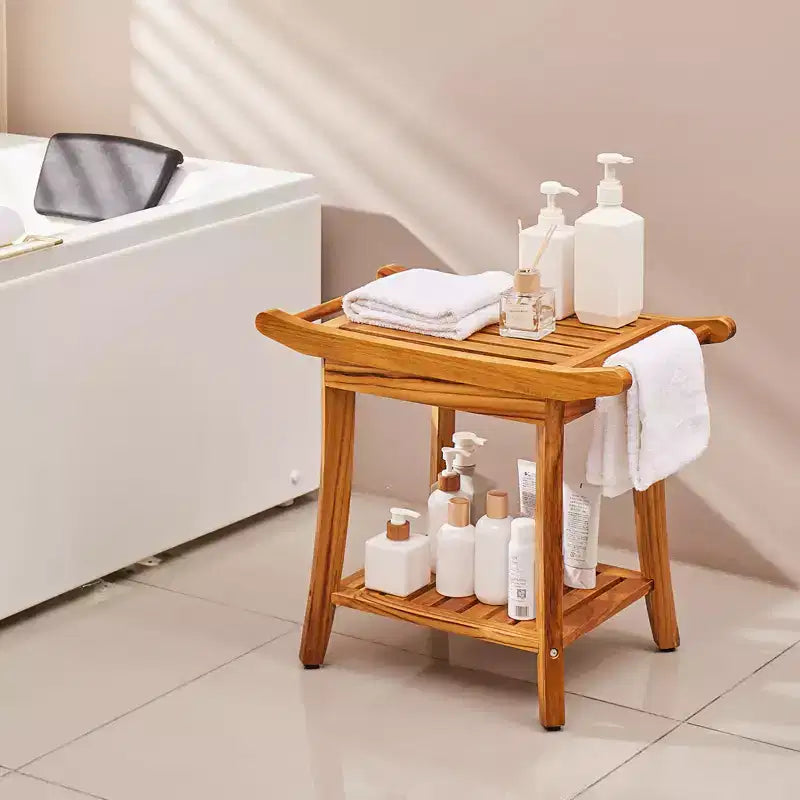 Banc de douche en teck VEVOR, 55,9 x 36,6 x 47 cm, tabouret de douche en bois étanche avec étagère de rangement, capacité de charge maximale de 136 kg, teck naturel