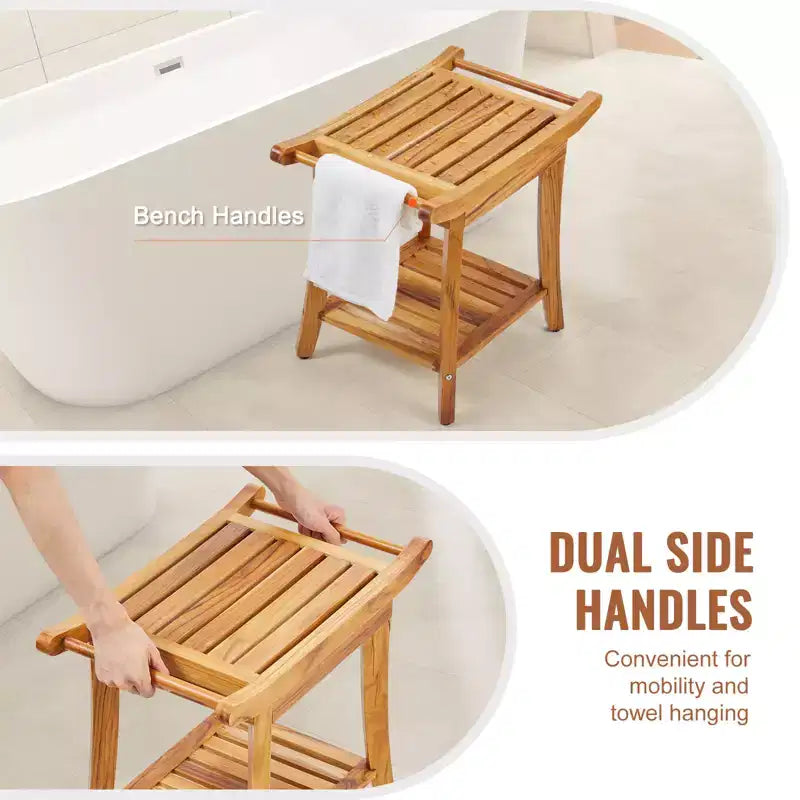 Banc de douche en teck VEVOR, 55,9 x 36,6 x 47 cm, tabouret de douche en bois étanche avec étagère de rangement, capacité de charge maximale de 136 kg, teck naturel