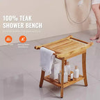 Banc de douche en teck VEVOR, 55,9 x 36,6 x 47 cm, tabouret de douche en bois étanche avec étagère de rangement, capacité de charge maximale de 136 kg, teck naturel