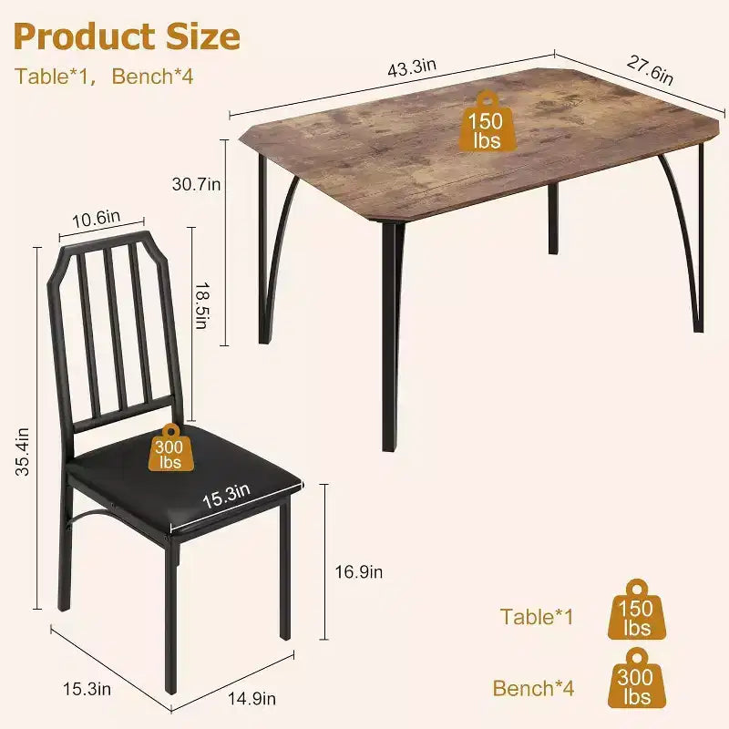 Ensemble de table à manger CuisinSmart, avec design à chanfrein, table de cuisine 3/5 pièces avec sièges rembourrés