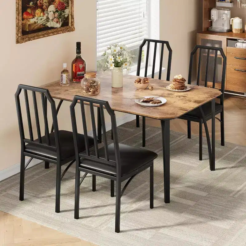Ensemble de table à manger CuisinSmart, avec design à chanfrein, table de cuisine 3/5 pièces avec sièges rembourrés