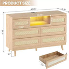 CuisinSmart Commode Moderne en Rotin, Commode LED avec Station de Charge, Commodes et Tiroirs en Bois avec 6 Tiroirs, Meuble TV pour Placard