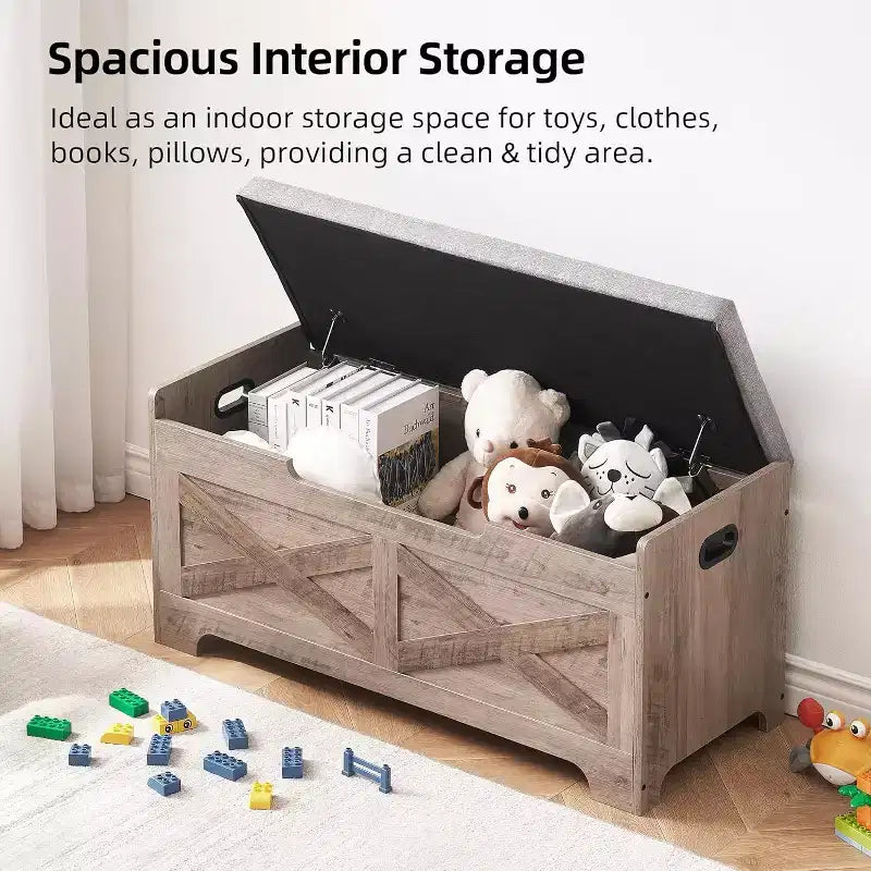 Banc de rangement Acekool avec couvercle relevable - Siège et organisateur d'entrée en bois rustique