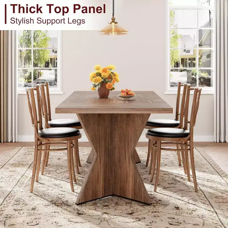Table de salle à manger CuisinSmart 70,9 pouces pour 6 personnes, table de cuisine rectangulaire de style ferme avec cadre robuste et pieds en V, bureau épais en bois