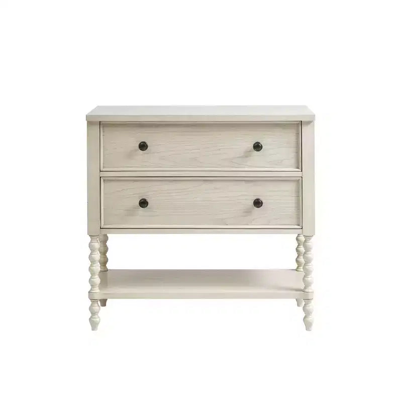 Table de chevet/d'appoint en bois massif Okak Farmhouse avec 2 tiroirs et étagère, pour salon