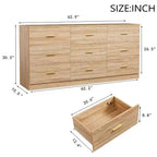 Commode moderne Okak à 8/9 tiroirs avec poignées dorées, grand meuble de rangement pour chambre ou salon