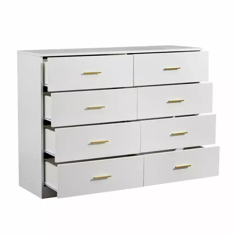 Commode moderne Okak à 8/9 tiroirs avec poignées dorées, grand meuble de rangement pour chambre ou salon