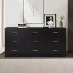 Commode moderne Okak à 8/9 tiroirs avec poignées dorées, grand meuble de rangement pour chambre ou salon