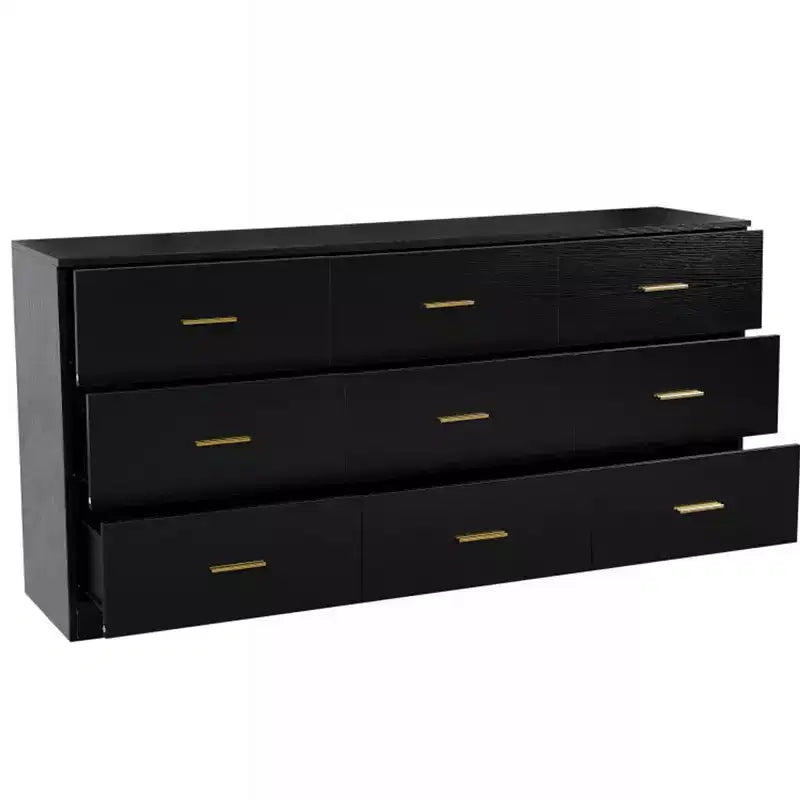 Commode moderne Okak à 8/9 tiroirs avec poignées dorées, grand meuble de rangement pour chambre ou salon