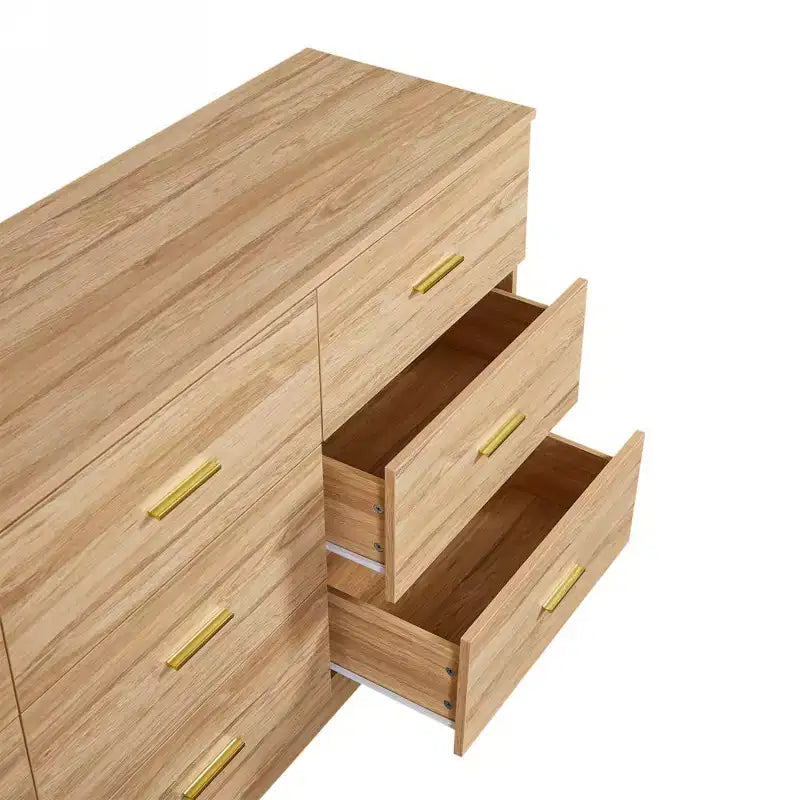 Commode moderne Okak à 8/9 tiroirs avec poignées dorées, grand meuble de rangement pour chambre ou salon