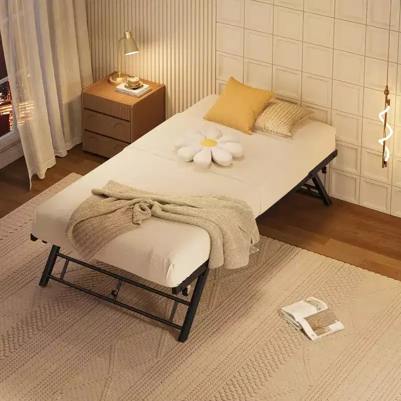 Cadre de lit gigogne double avec roulettes verrouillables, lit de repos pliable en métal, rangement et assemblage faciles