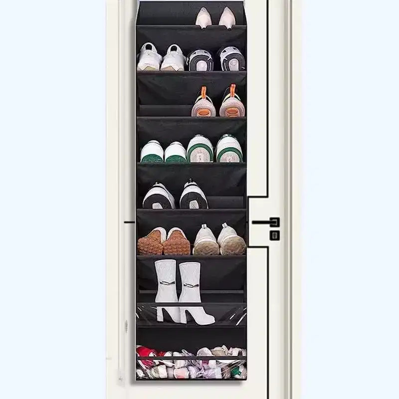 Organiseur de chaussures de porte, étagère à chaussures suspendue à 8 niveaux, rangement à chaussures mural avec 4 crochets métalliques et grandes poches profondes