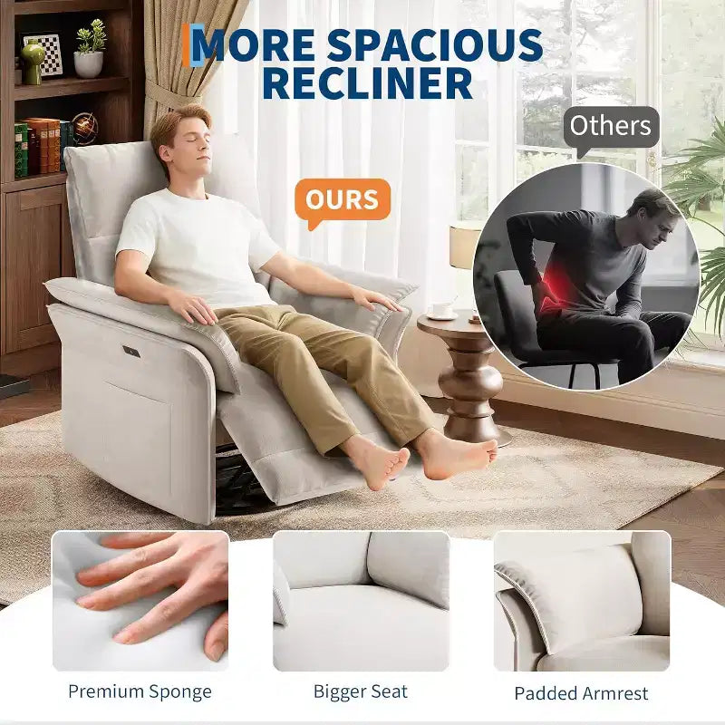 Fauteuil inclinable, fauteuil à bascule pivotant avec ports de chargement USB, fauteuil inclinable en tissu chenille rembourré avec accoudoirs à double couche