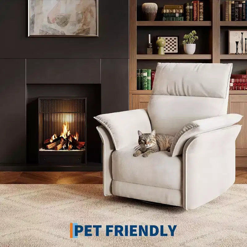 Fauteuil inclinable, fauteuil à bascule pivotant avec ports de chargement USB, fauteuil inclinable en tissu chenille rembourré avec accoudoirs à double couche