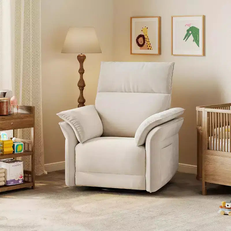 Fauteuil inclinable, fauteuil à bascule pivotant avec ports de chargement USB, fauteuil inclinable en tissu chenille rembourré avec accoudoirs à double couche