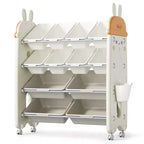 Kids Toy Storage Organizer with 12 Rolling Bins BPA-Free Plastic 4-Tier Playroom Shelf