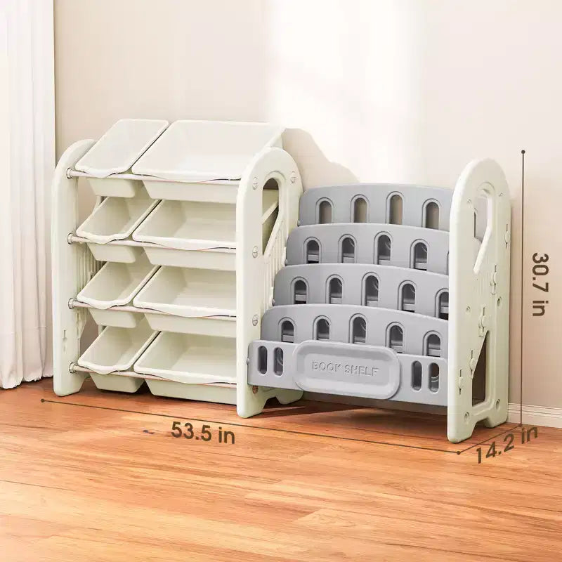 Organisateur de rangement de jouets pour enfants avec 12 bacs roulants en plastique sans BPA, étagère de salle de jeux à 4 niveaux