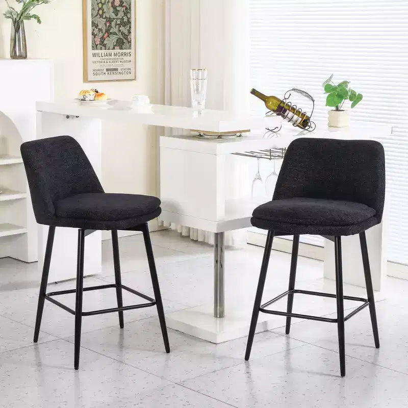 MAYEERTY Lot de 2 tabourets de bar pivotants à hauteur de comptoir, pivot à 360°, hauteur d'assise 65 cm, tissu lin, noir pour îlot de cuisine et pub