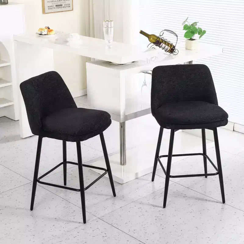 MAYEERTY Lot de 2 tabourets de bar pivotants à hauteur de comptoir, pivot à 360°, hauteur d'assise 65 cm, tissu lin, noir pour îlot de cuisine et pub
