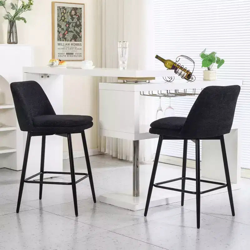 MAYEERTY Lot de 2 tabourets de bar pivotants à hauteur de comptoir, pivot à 360°, hauteur d'assise 65 cm, tissu lin, noir pour îlot de cuisine et pub