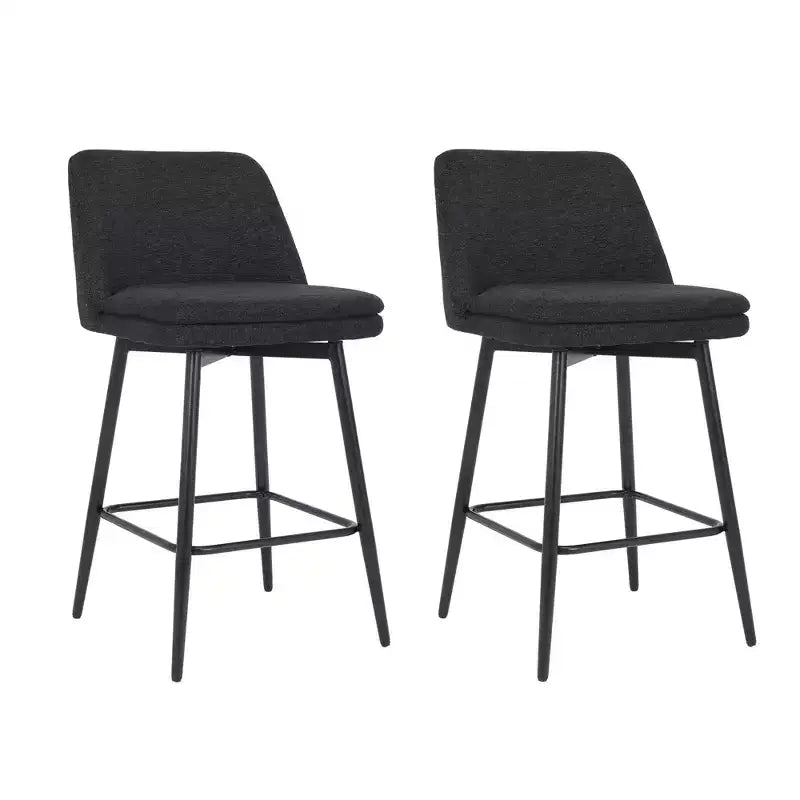 MAYEERTY Lot de 2 tabourets de bar pivotants à hauteur de comptoir, pivot à 360°, hauteur d'assise 65 cm, tissu lin, noir pour îlot de cuisine et pub