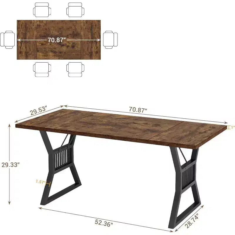 Grande Table à Manger pour 6-8 Personnes, Table de Cuisine Industrielle en Bois avec Pieds Métalliques Robustes, Longue Table à Dîner Rectangulaire pour Cuisine, Salle à Manger