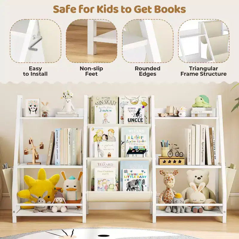 SUGIFT Bibliothèque et rangement de jouets à 3 niveaux pour enfants, bibliothèque pour enfants, organisateur de rangement de jouets (Blanc)