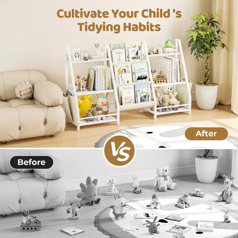 SUGIFT Bibliothèque et rangement de jouets à 3 niveaux pour enfants, bibliothèque pour enfants, organisateur de rangement de jouets (Blanc)
