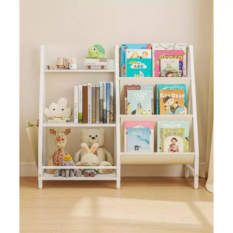 SUGIFT Bibliothèque et rangement de jouets à 3 niveaux pour enfants, bibliothèque pour enfants, organisateur de rangement de jouets (Blanc)