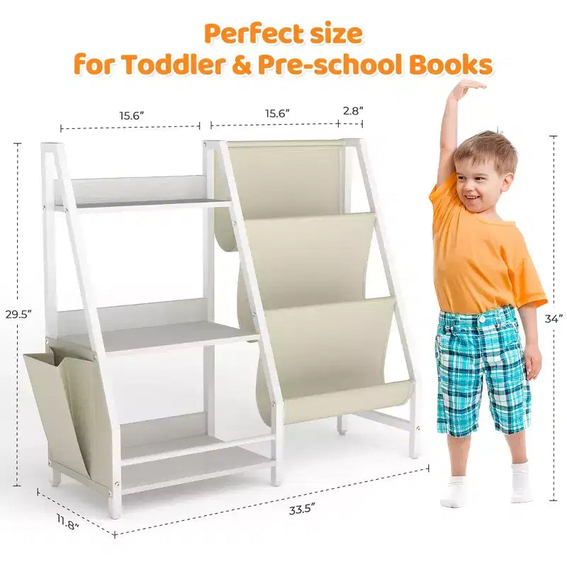 SUGIFT Bibliothèque et rangement de jouets à 3 niveaux pour enfants, bibliothèque pour enfants, organisateur de rangement de jouets (Blanc)
