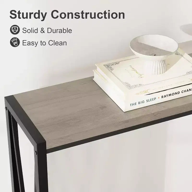 Table Console Industrielle Acekool avec Conception en V, Table d'Entrée/Canapé à 2 Niveaux pour Salon et Couloir, Rangement Peu Encombrant
