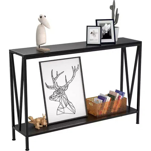 Table Console Industrielle Acekool avec Conception en V, Table d'Entrée/Canapé à 2 Niveaux pour Salon et Couloir, Rangement Peu Encombrant
