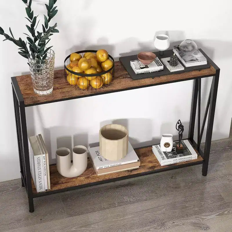 Table Console Industrielle Acekool avec Conception en V, Table d'Entrée/Canapé à 2 Niveaux pour Salon et Couloir, Rangement Peu Encombrant