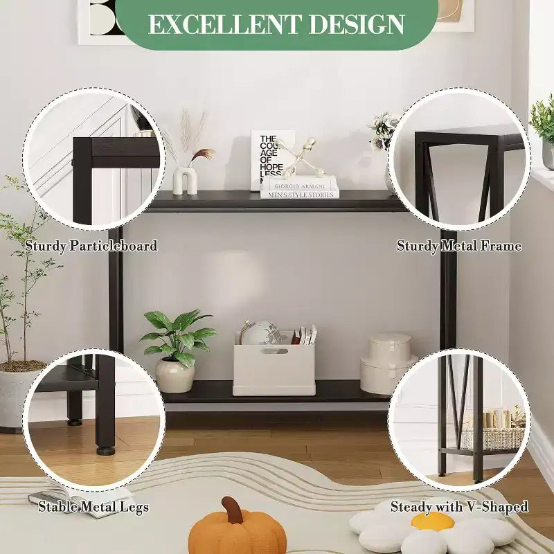 Table Console Industrielle Acekool avec Conception en V, Table d'Entrée/Canapé à 2 Niveaux pour Salon et Couloir, Rangement Peu Encombrant