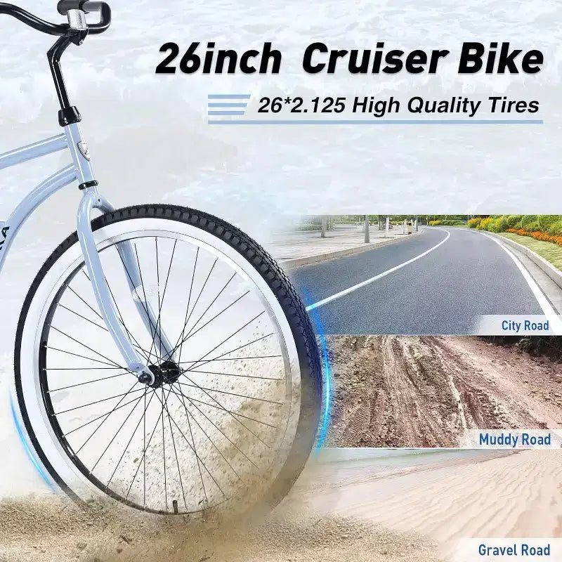 NAYSAYE Vélo de plage cruiser 26 pouces, 7 vitesses, freins en V, selle confortable, vélo de ville rétro classique pour femme, homme, senior